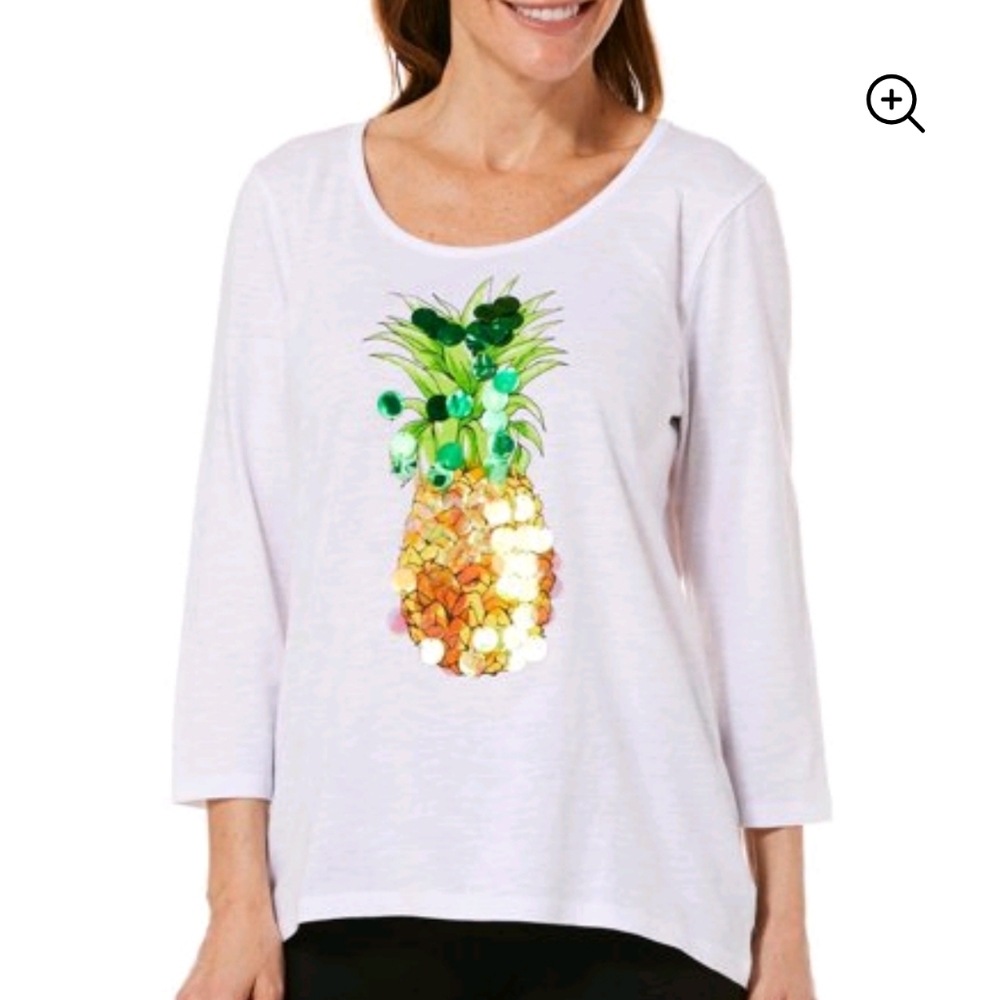 Caribbean Joe Embellished Pineapple Top PM NWOT